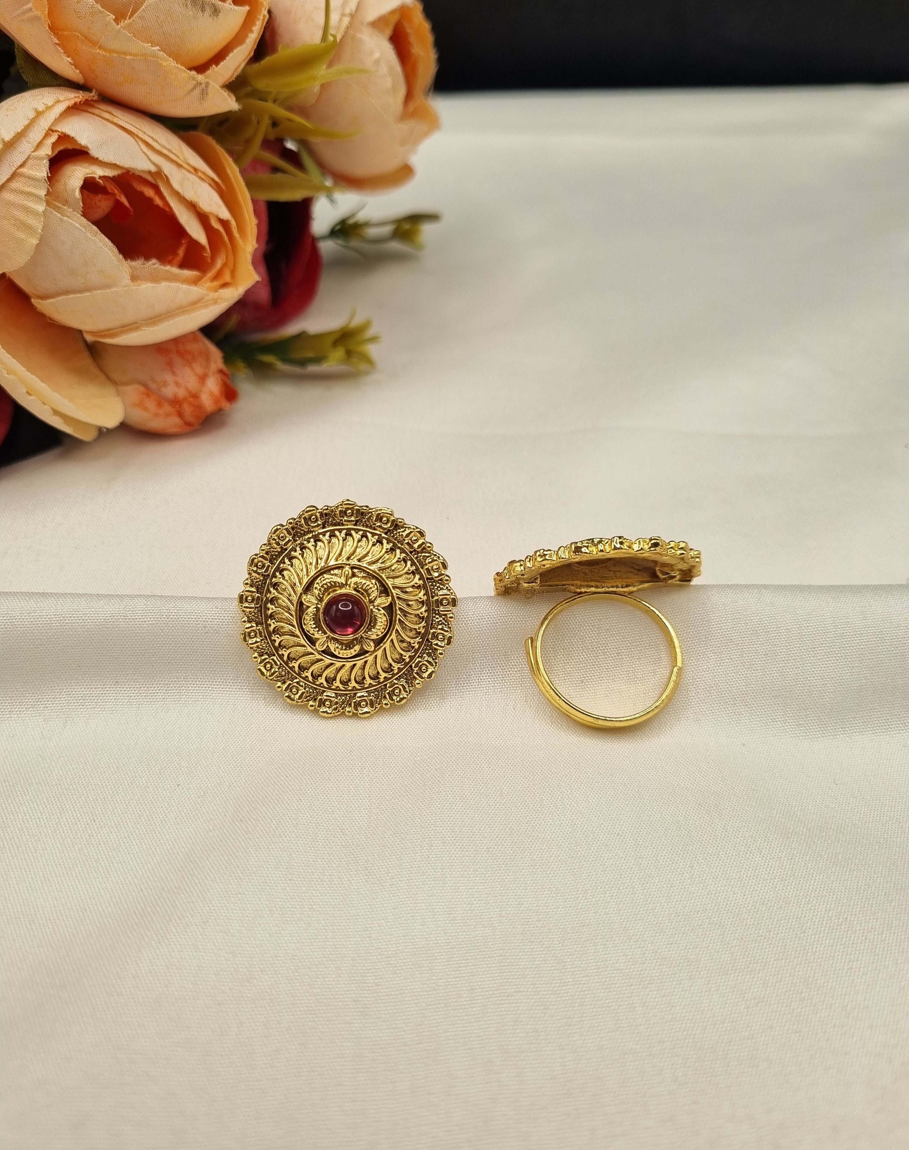 LAFZ  Traditional Carved Circular Adjustable Statement Ring - PMRG20