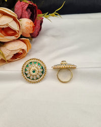 LAFZ  Floral Motif Meenakari Statement Ring with Pearl Border - PMRG7