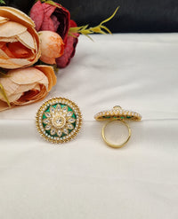 LAFZ  Floral Motif Meenakari Statement Ring with Pearl Border - PMRG7
