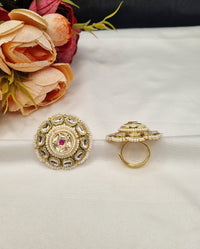 LAFZ  Intricate Dome-Style Concentric Statement Ring with Pearl Halo - PMRG8