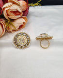 LAFZ  Intricate Dome-Style Concentric Statement Ring with Pearl Halo - PMRG8