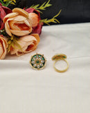 LAFZ  Floral Starburst Meenakari Ring with Pearl Border - PMRG9