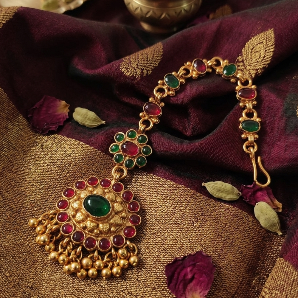 Lalso Lifestyle Elegant Pota Stone And Pearl Maangtikka for Women
