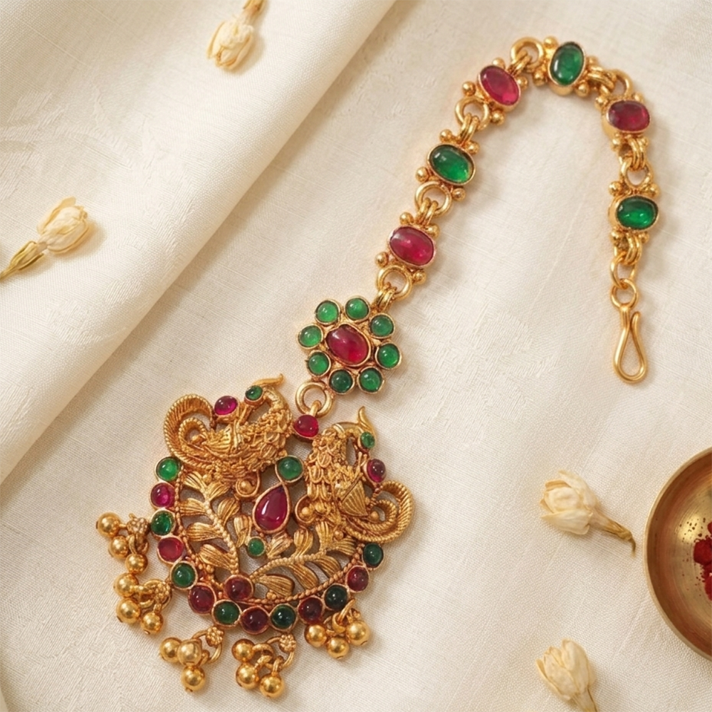 Lalso Lifestyle Elegant Pota Stone And Pearl Maangtikka for Women