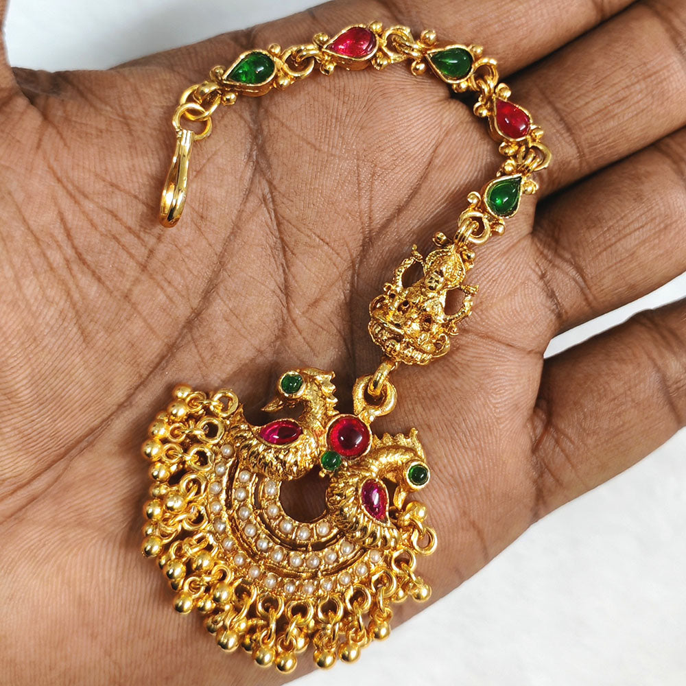 Lalso Lifestyle Elegant Pota Stone And Pearl Maangtikka for Women