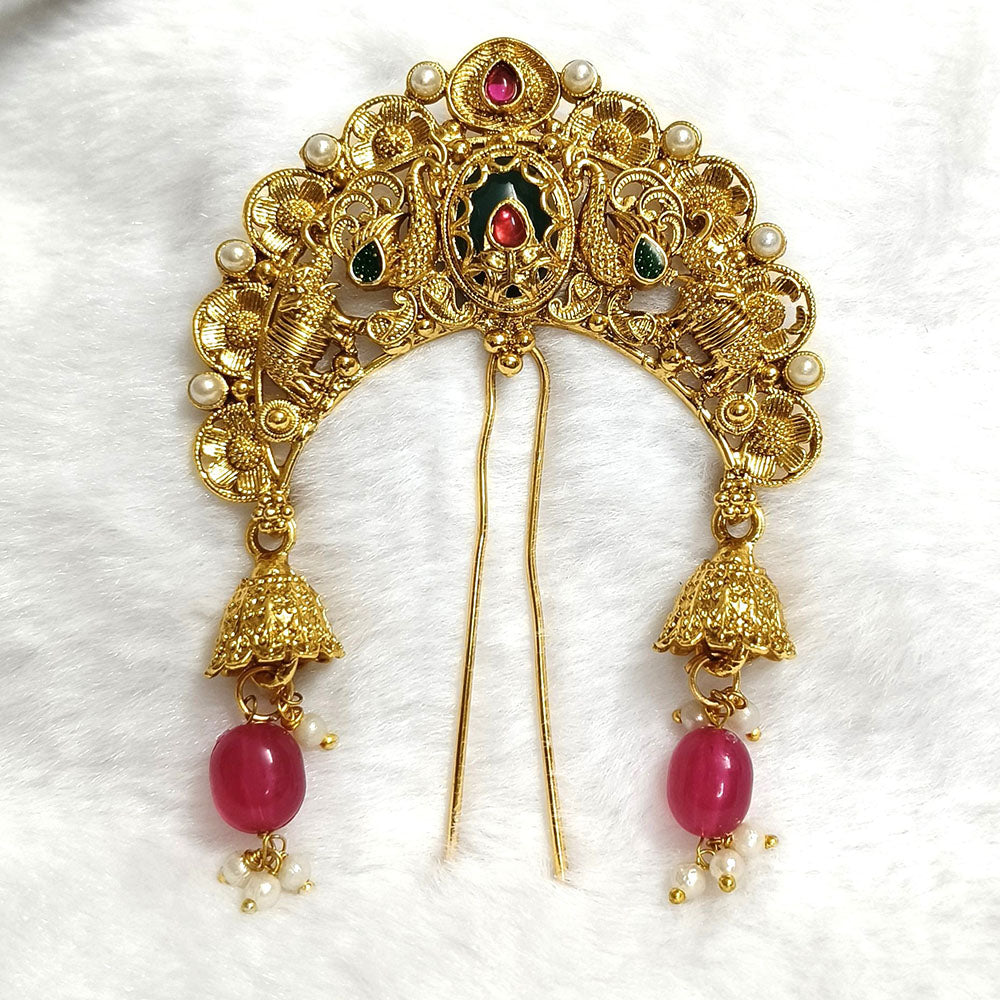 Lalso Lifestyle Designer Hair Jewellery Hair Accessories Aambada Khopa Veni Bun Brooch Juda Pin Hair Pin For Women
