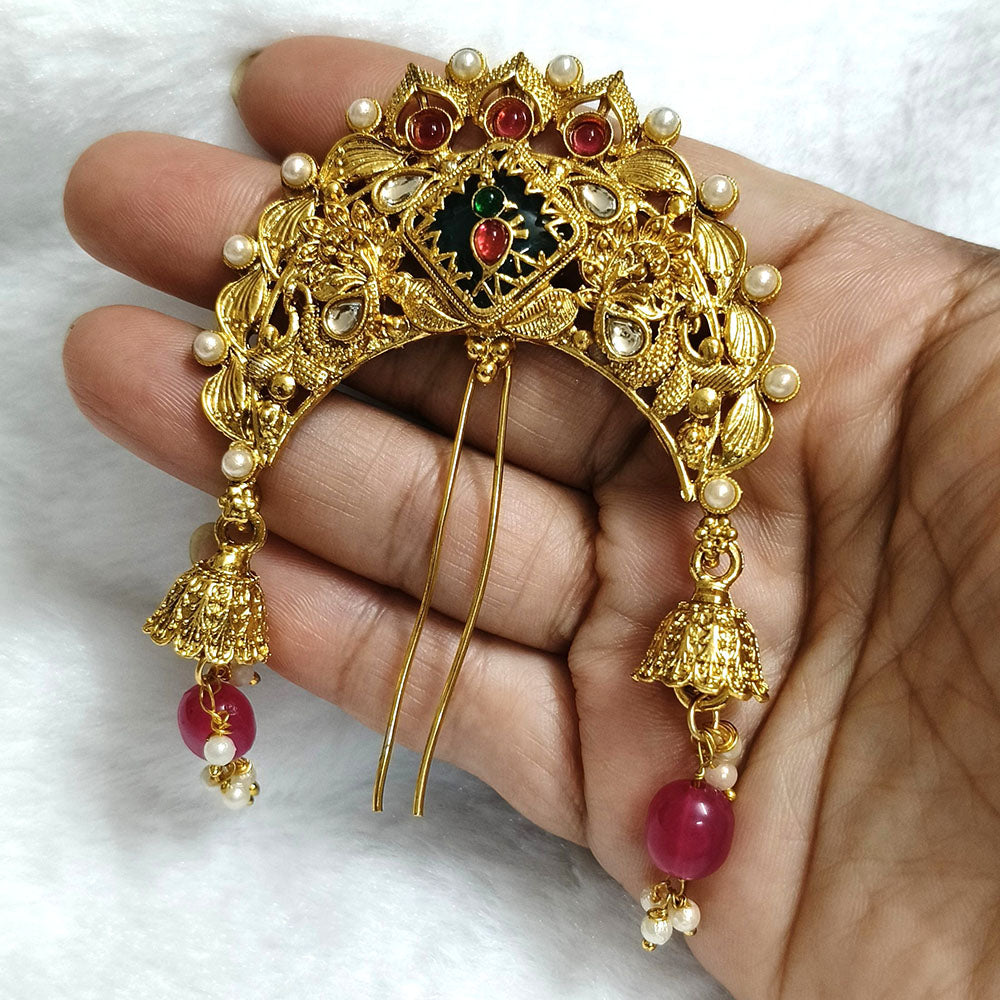 Lalso Lifestyle Designer Hair Jewellery Hair Accessories Aambada Khopa Veni Bun Brooch Juda Pin Hair Pin For Women