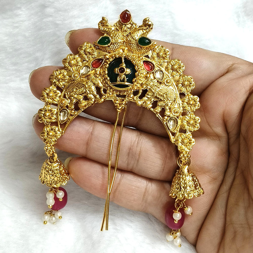 Lalso Lifestyle Designer Hair Jewellery Hair Accessories Aambada Khopa Veni Bun Brooch Juda Pin Hair Pin For Women