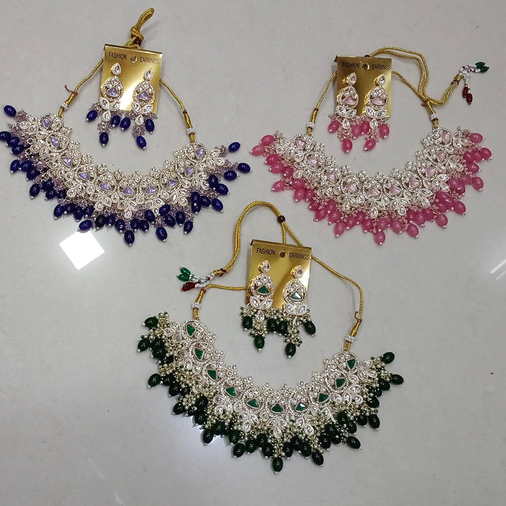 Midas Touch Glam Kundan Stone And Beaded Choker Necklace Set  (Assorted Designs)
