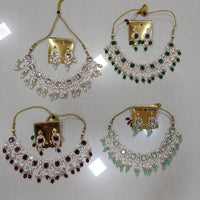 Midas Touch Glam Kundan Stone And Beaded Choker Necklace Set  (Assorted Designs)