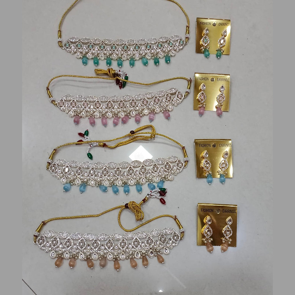 Midas Touch Glam Kundan Stone And Beaded Choker Necklace Set  (Assorted Designs)