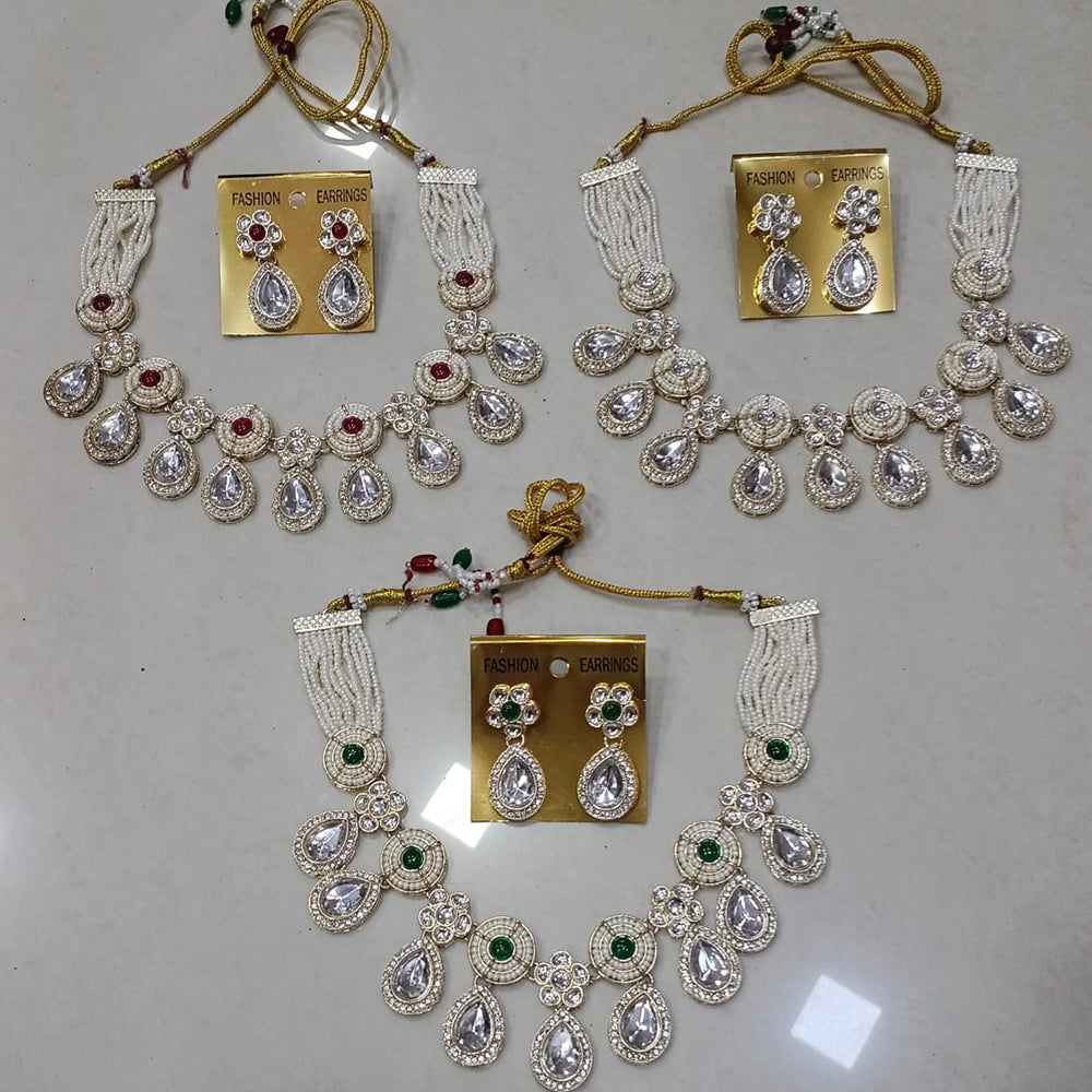 Midas Touch Glam Kundan Stone And Pearl Choker Necklace Set  (Assorted Designs)