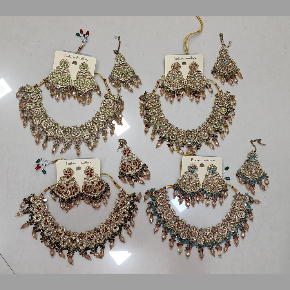 Midas Touch Glam Kundan Stone And Beaded Choker Necklace Set  (Assorted Designs)