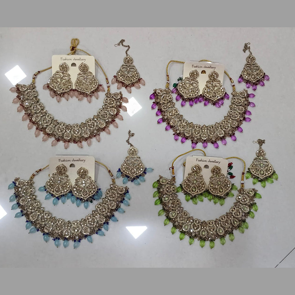 Midas Touch Glam Kundan Stone And Beaded Choker Necklace Set  (Assorted Designs)