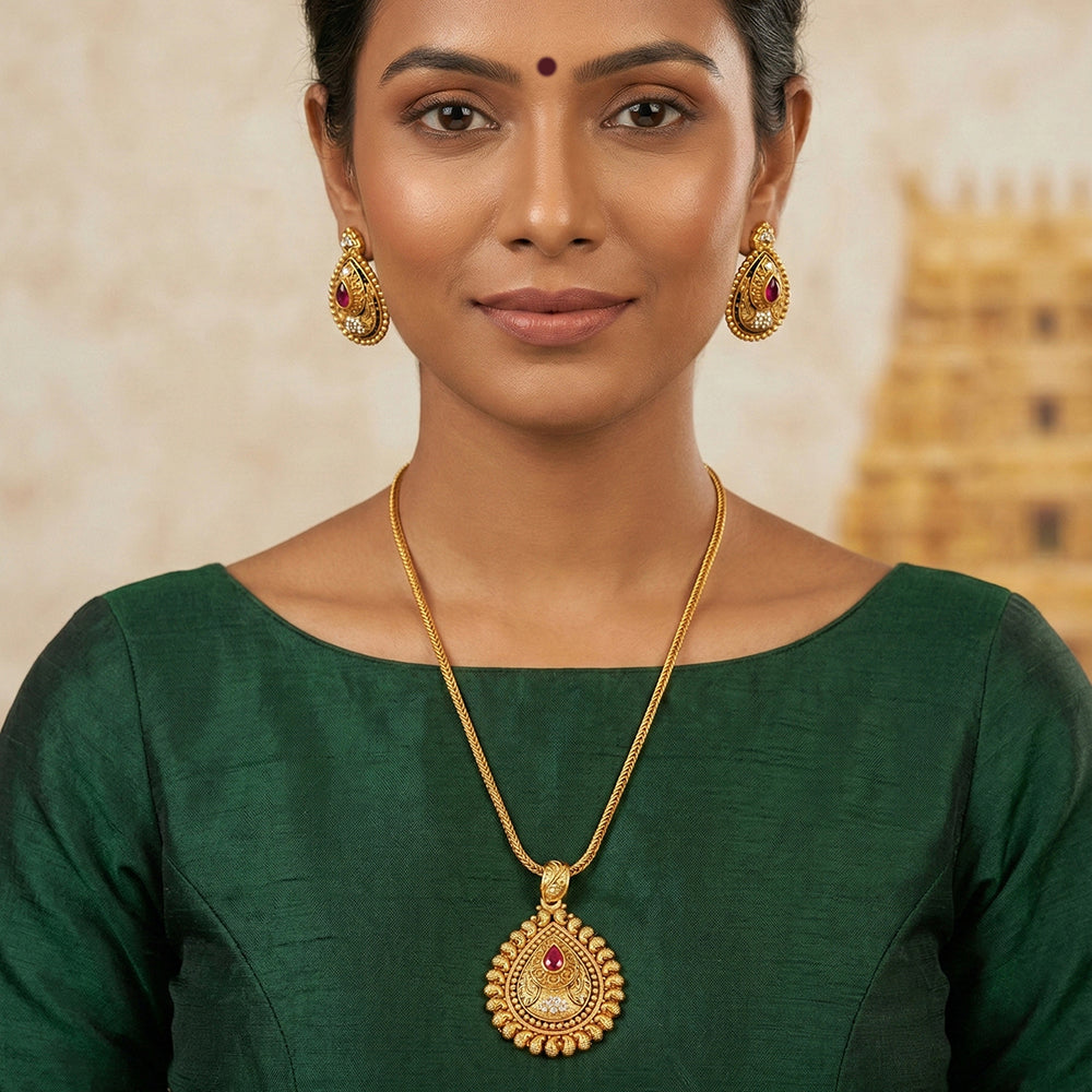 Js Fashion  Elegant High Gold Pendant Set with Matching Studs