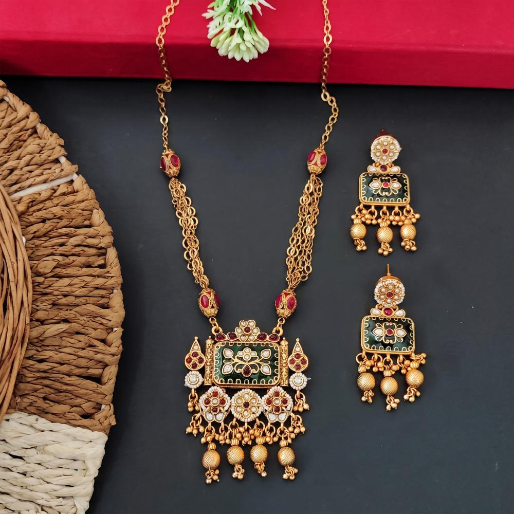 Js Fashion  Designer Rajwadi Polish Fancy Full Stone Pendant Set