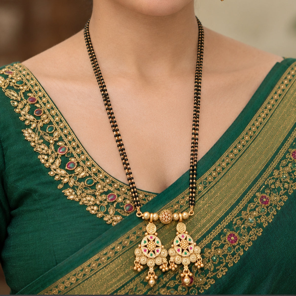 Js Fashion  Traditional Gold Black Beaded Mangalsutra Pendant