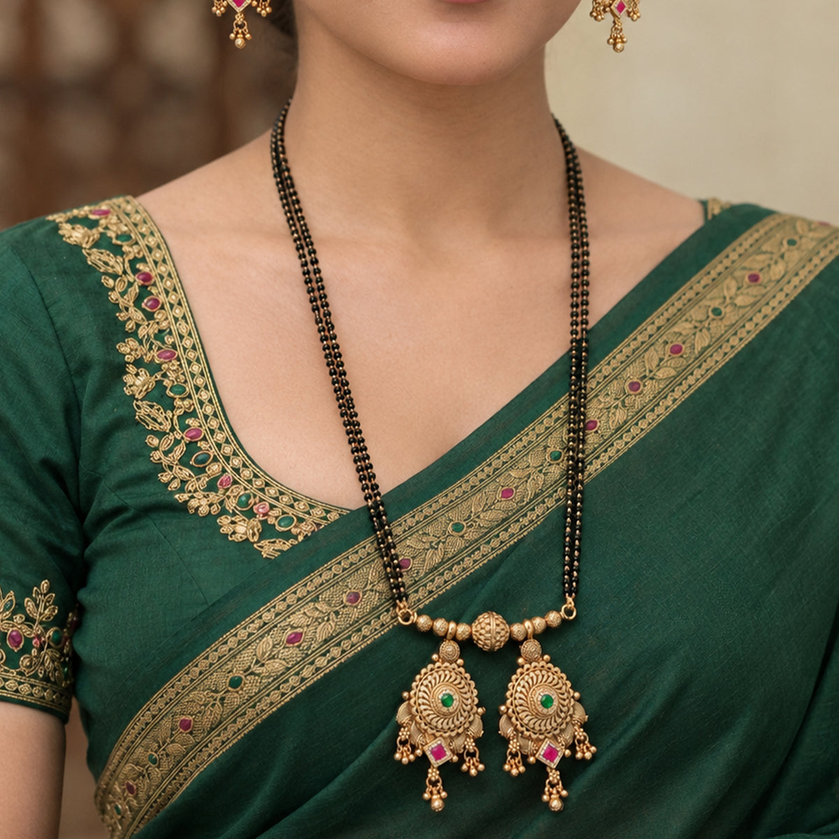Js Fashion  Black Beaded Mangalsutra with Intricate Round Pendant