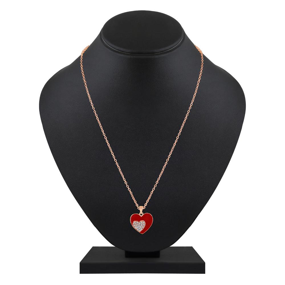 Mahi Rose Gold Plated Red Meenakari Work and Crystals Dual Heart Necklace Pendant for Women (PS1101865ZRed)