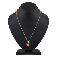 Mahi Rose Gold Plated Red Meenakari Work and Crystals Dual Heart Necklace Pendant for Women (PS1101865ZRed)