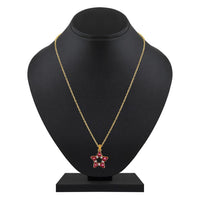 Mahi Gold Plated Pink Meenakari Work and Crystals Star Necklace Pendant for Women (PS1101869GPin)