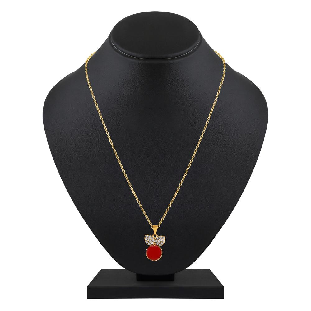 Mahi Gold Plated Red Meenakari Work and Crystals Cute Necklace Pendant for Women (PS1101870GRed)