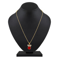 Mahi Gold Plated Red Meenakari Work and Crystals Cute Necklace Pendant for Women (PS1101870GRed)