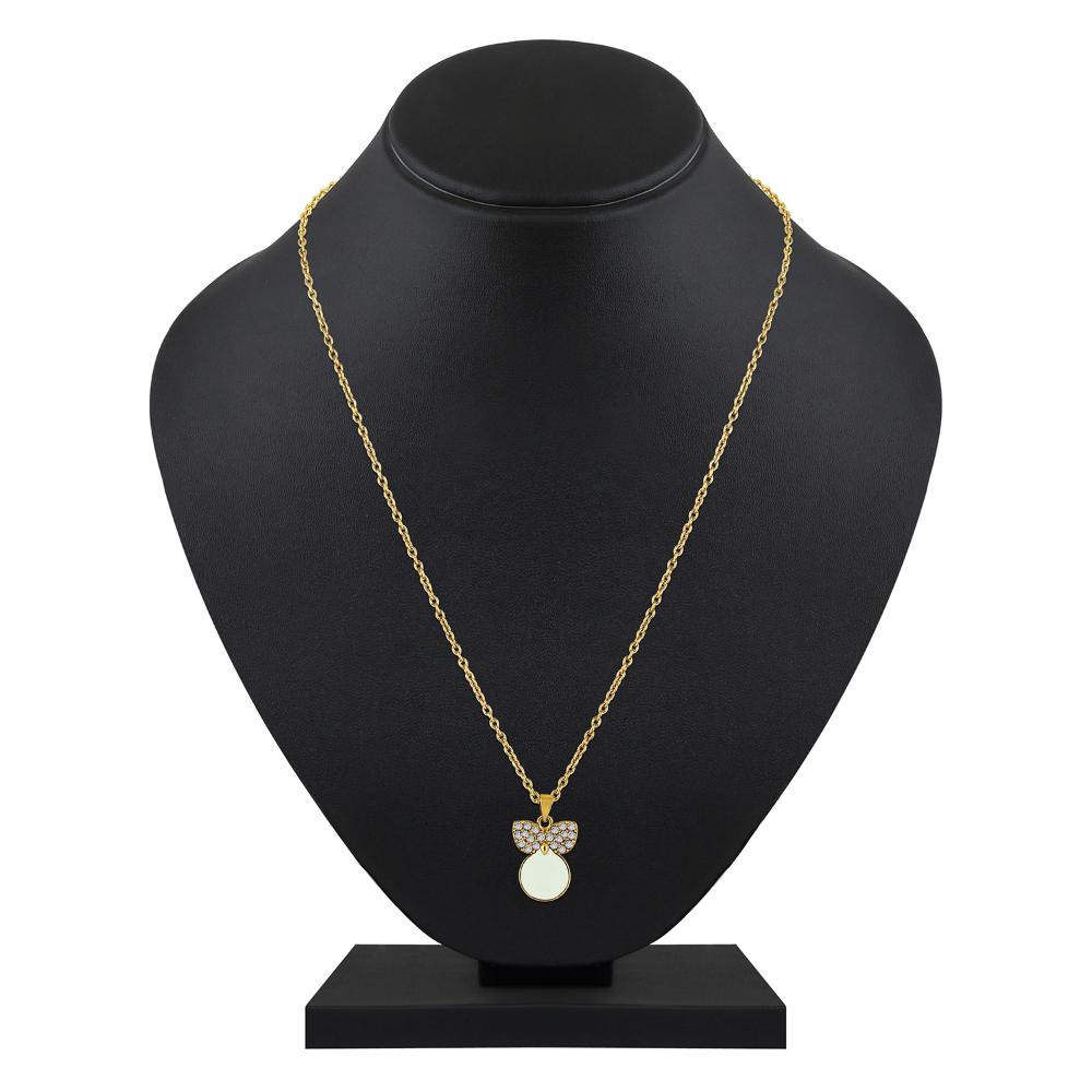 Mahi Gold Plated White Meenakari Work and Crystals Cute Necklace Pendant for Women (PS1101871GWhi)