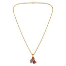 Mahi Gold Plated Red and Pink Meenakari Work and Crystals Floral Necklace Pendant for Women (PS1101872GRedPin)