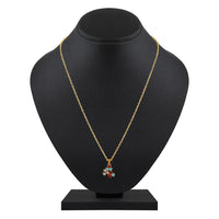 Mahi Gold Plated Red and Blue Meenakari Work and Crystals Floral Necklace Pendant for Women (PS1101873GRedBlu)