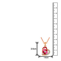 Mahi Rose Gold Plated Red and Pink Meenakari Work and Crystals Floral Heart Necklace Pendant for Women (PS1101877ZRedPin)