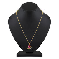 Mahi Gold Plated Pink and Maroon Meenakari Work and Crystals Floral Heart Necklace Pendant for Women (PS1101878GPinMar)