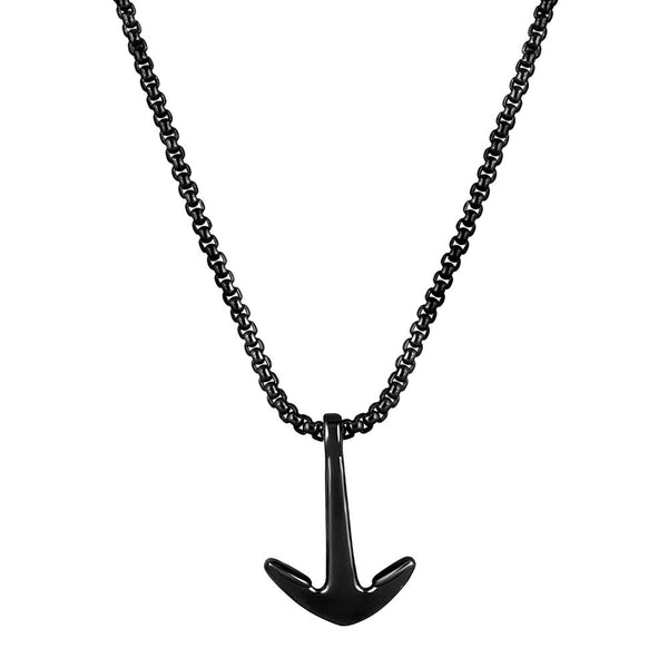 Mahi Black Plated Unisex Ship Anchor Necklace Pendant with Box Chain (PS1101881B)