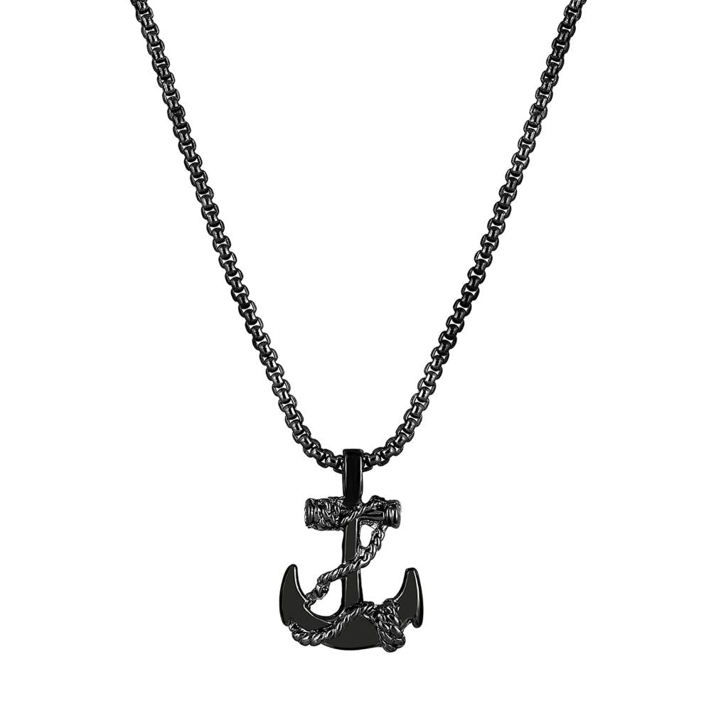 Mahi Black Plated Exclusive Unisex Sailor Anchor Necklace Pendant with Box Chain (PS1101882B)