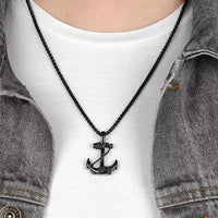 Mahi Black Plated Exclusive Unisex Sailor Anchor Necklace Pendant with Box Chain (PS1101882B)
