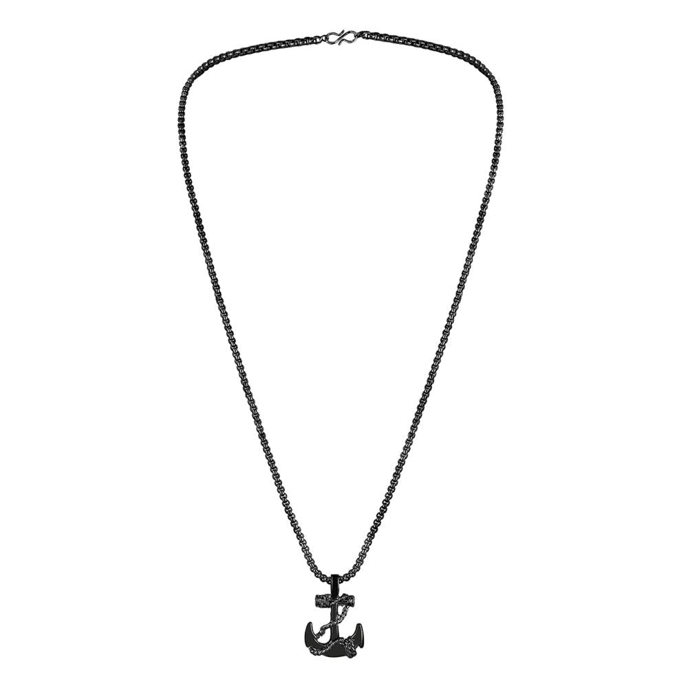Mahi Black Plated Exclusive Unisex Sailor Anchor Necklace Pendant with Box Chain (PS1101882B)