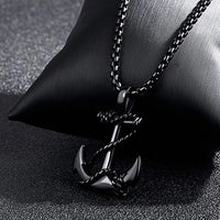 Mahi Black Plated Exclusive Unisex Sailor Anchor Necklace Pendant with Box Chain (PS1101882B)