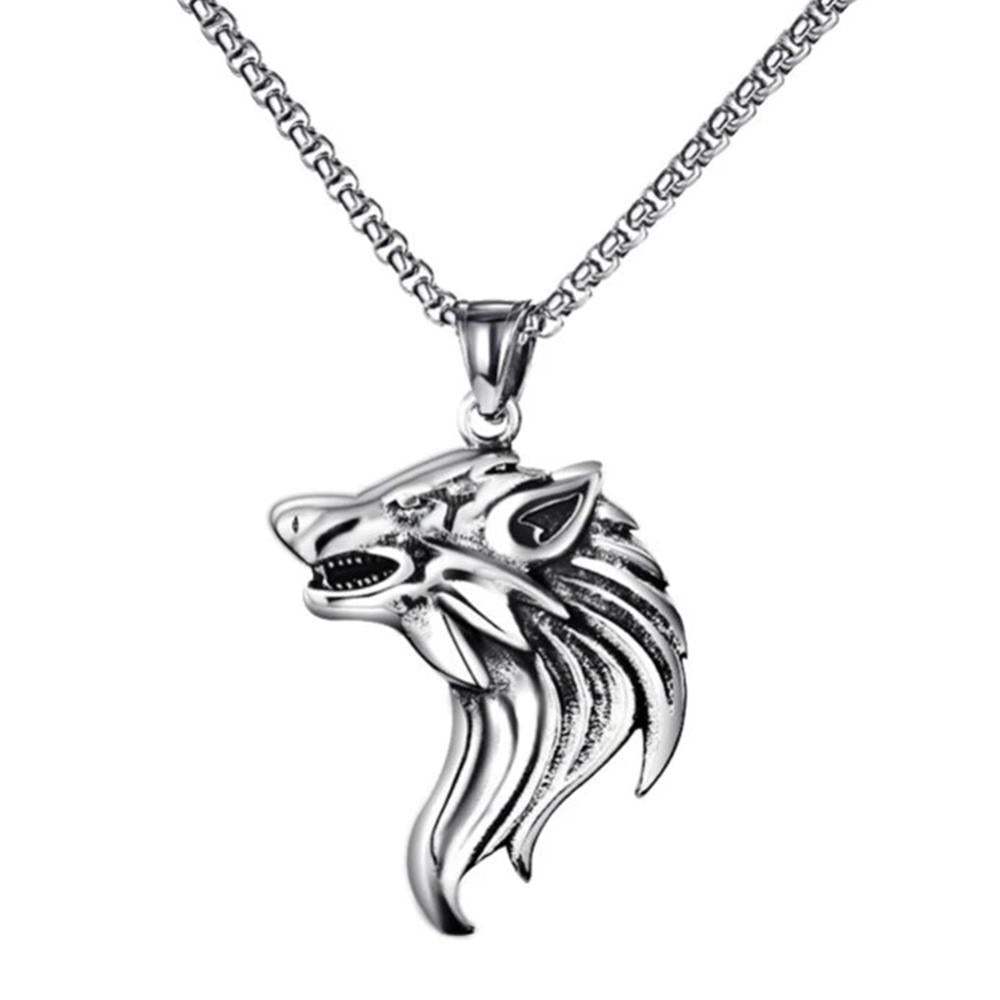 Mahi Oxidised Rhodium Plated Wolf-Shaped Pendant Necklace with Chain for Men (PS1101884R)