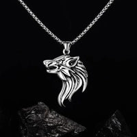 Mahi Oxidised Rhodium Plated Wolf-Shaped Pendant Necklace with Chain for Men (PS1101884R)