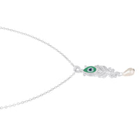 Mahi Peacock-Feather-Theme Meenakari Work Pendant Necklace for Women with Crystals and Pearl Drop (PS1101961R)