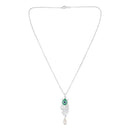 Mahi Peacock-Feather-Theme Meenakari Work Pendant Necklace for Women with Crystals and Pearl Drop (PS1101961R)