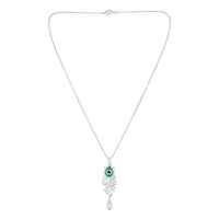 Mahi Peacock-Feather-Theme Meenakari Work Pendant Necklace for Women with Crystals and Pearl Drop (PS1101961R)