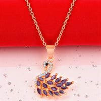 Mahi Swan-Shaped Pendant Necklace with Purple Monalisa Catseye Marquise Stones on Silver-Tone Chain | Elegant Daily & Party Wear for Women (PS1101963ZPur)