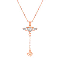 Mahi Angel Winged-Shaped & Heart Lariat Pendant Necklace with Dangling Heart Charm & Sparkling Stones | Rose-Gold Tone Chain for Women (PS1101969ZWhi)