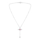 Mahi Winged Heart Pink Crystal Lariat Pendant Necklace with Dangle Heart Charm | Silver Finish (PS1101975RPin)