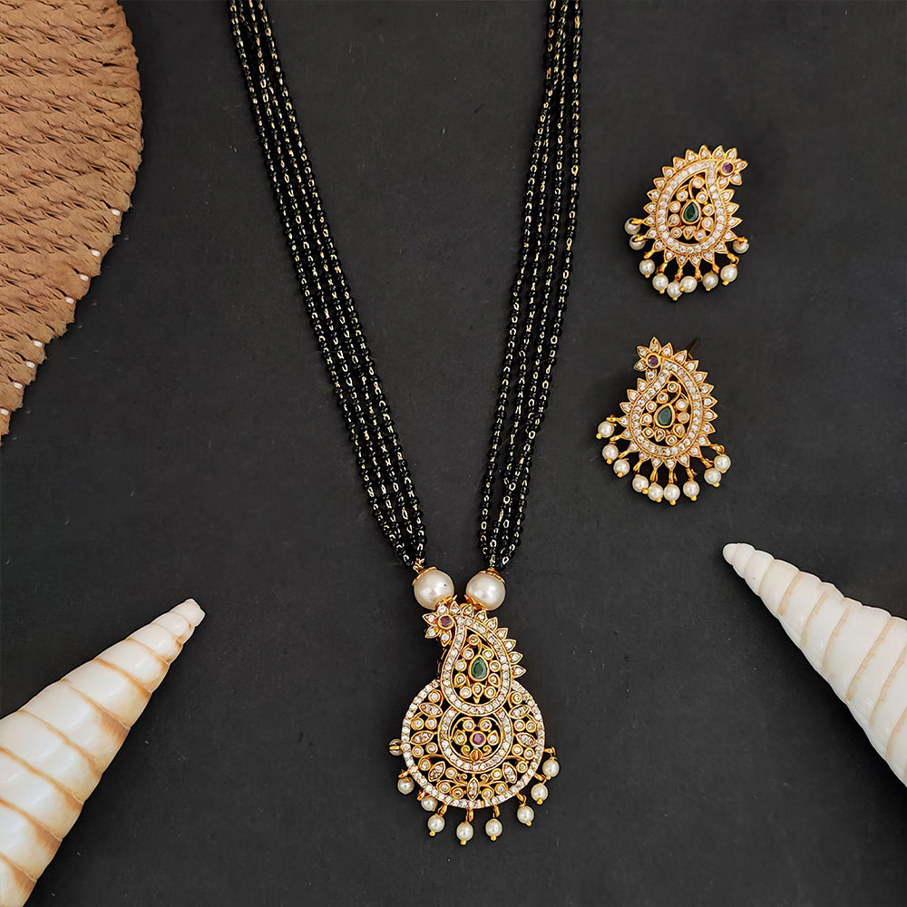 Js Fashion  Kemp Jewellery Full Stone Matte Gold Polish Fancy Style Pendant Set