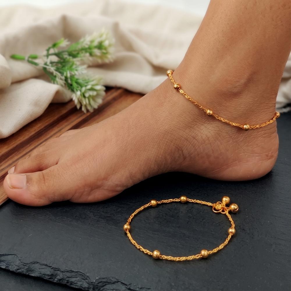 Js Fashion  Premium Gold Finish Beaded Anklet Lightweight Payal