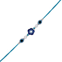 Mahi Rhodium Plated Blue Meenakari Work Floral Evil Eye Rakhi for Brother (RA1100729R)