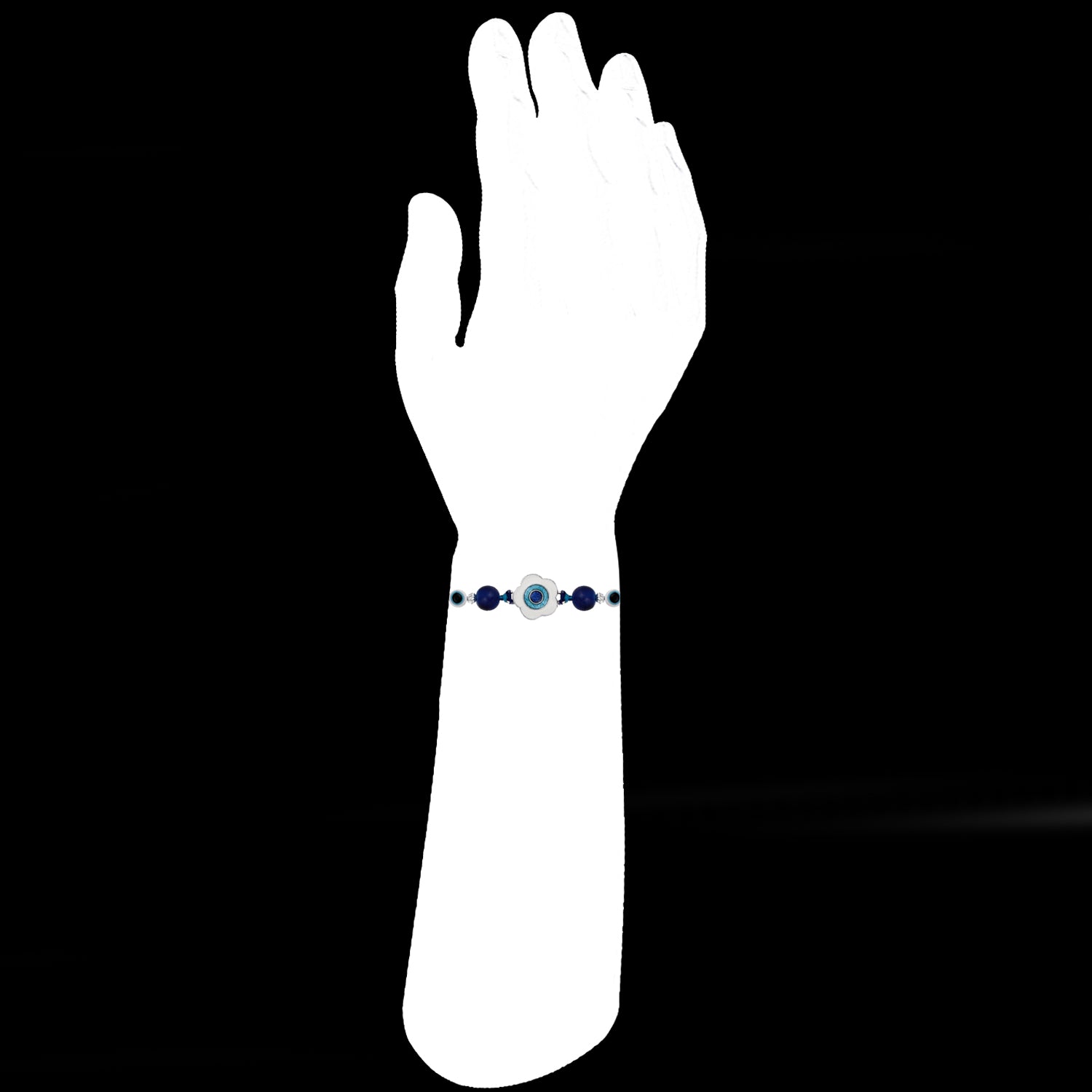 Mahi Rhodium Plated Blue and White Meenakari Work Floral Evil Eye Rakhi for Brother (RA1100730R)