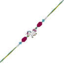 Mahi Rhosium Plated Meennakari Work Enamel Baby Unicorn Shaped Raki for Chota Bhai (RA1100734R)